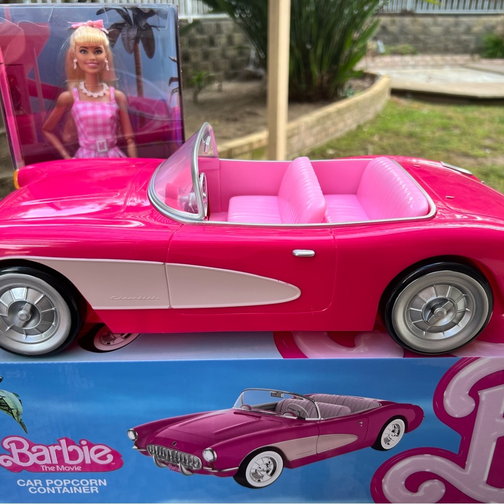 Barbie Collectible Pink Corvette Convertible Popcorn Container and Doll NEW!!